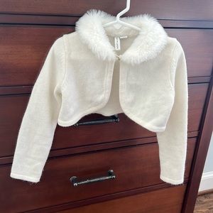 Janie and Jack cream sweater with gold button and fur collar